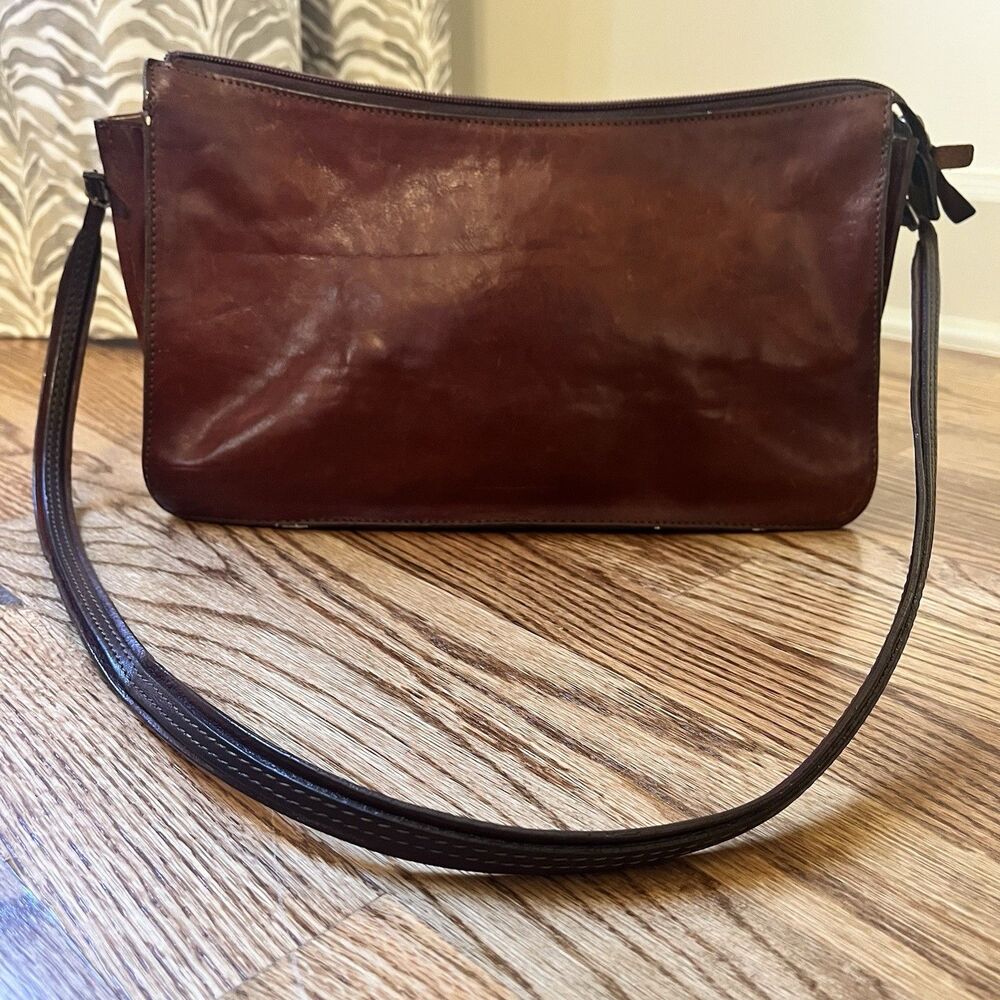 Francesco Biasia Leather Shoulder Bag Brown Y2K Minimalist Sleek Classic 12”x6.5